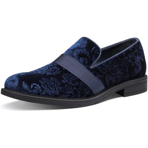 Bruno Marc Men's Blue Tuxedo Shoe Slip on Classic Patent Velvet Leather Loafers - Picture 1 of 6
